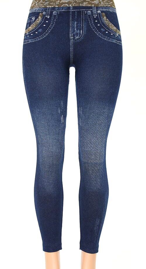 Gürtel und Tasche im Detail Blaue Jeggings