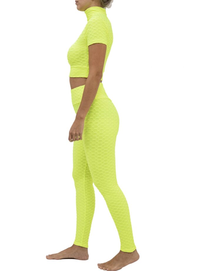 High Waist Push-Up Squad Yoga Pants Neon Yellow Leggings and Tops Sets
