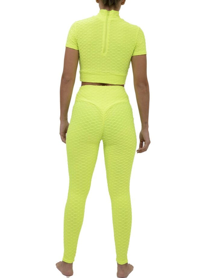 High Waist Push-Up Squad Yoga Pants Neon Yellow Leggings and Tops Sets