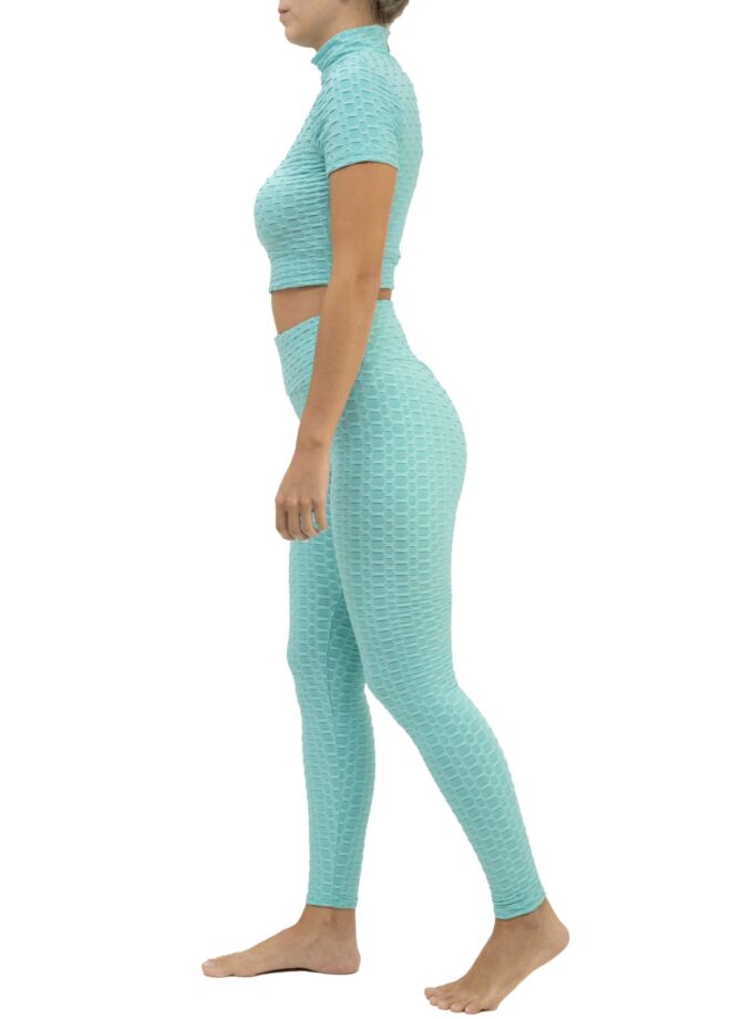 High Waist Push-Up Squad Yoga Pants Turquoise Leggings and Tops Sets