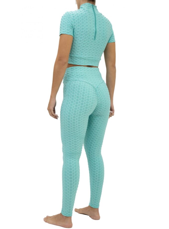 High Waist Push-Up Squad Yoga Pants Turquoise Leggings and Tops Sets