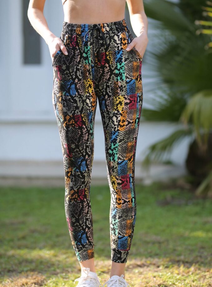 Butterweiche Schlangenhaut-Geo Jogginghose mit doppelten Taschen und Kordelzug