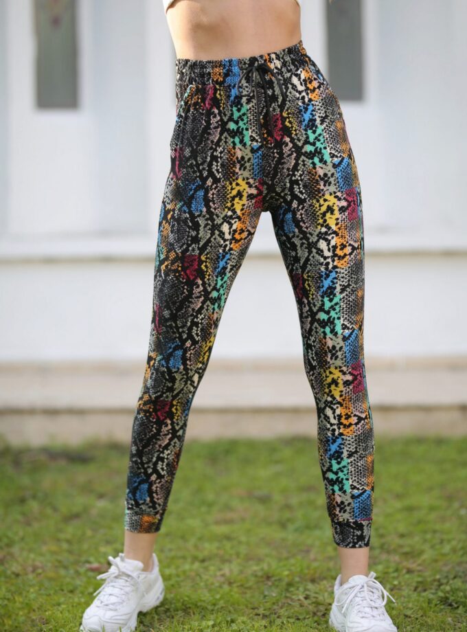 Butterweiche Schlangenhaut-Geo Jogginghose mit doppelten Taschen und Kordelzug