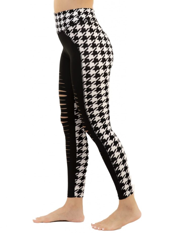 Zerrissene Yoga-Leggings mit hohem Bund und Hahnentrittmuster und Tasche