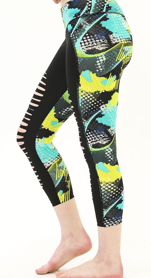 Aktive, zerrissene Yoga-Leggings in Grün und Schwarz mit hoher Taille und Tasche