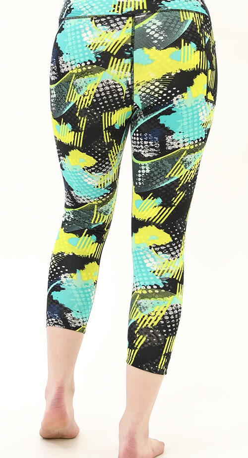 Aktive, zerrissene Yoga-Leggings in Grün und Schwarz mit hoher Taille und Tasche