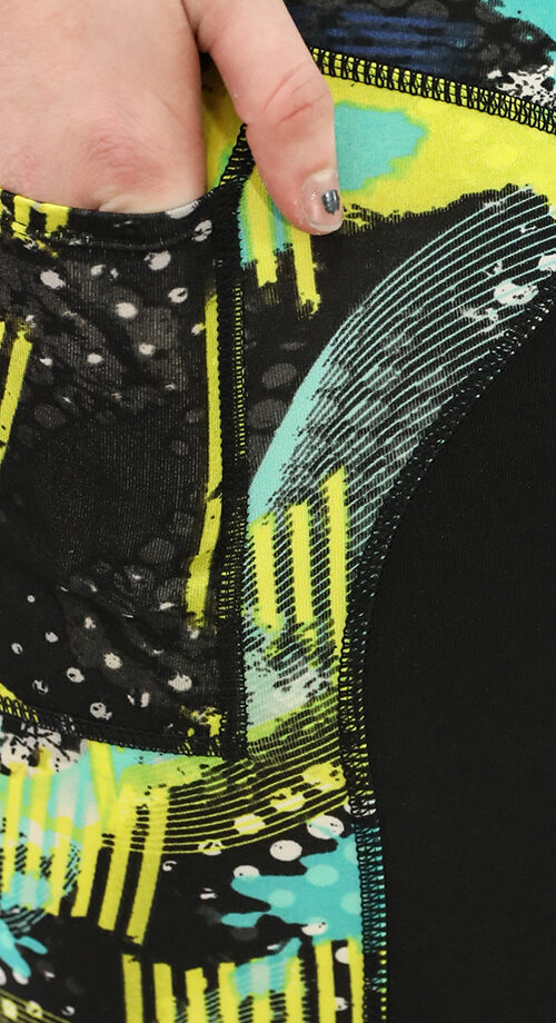 Aktive, zerrissene Yoga-Leggings in Grün und Schwarz mit hoher Taille und Tasche