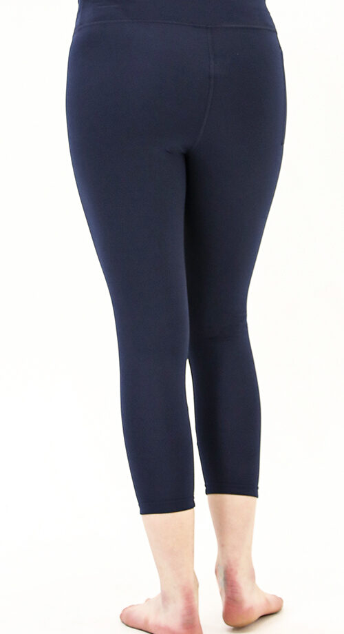 Aktive, marineblau-schwarze, zerrissene Yoga-Leggings mit hoher Taille und Tasche