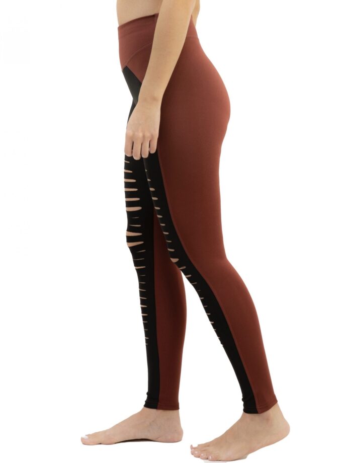 Aktive, zerrissene Yoga-Leggings mit hoher Taille in Schwarz und rustikalem Ton