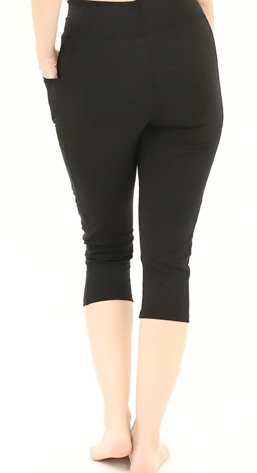 Schwarze 3/4-Caprihose mit hoher Taille, doppelten Handytaschen und Mesh-Einsätzen