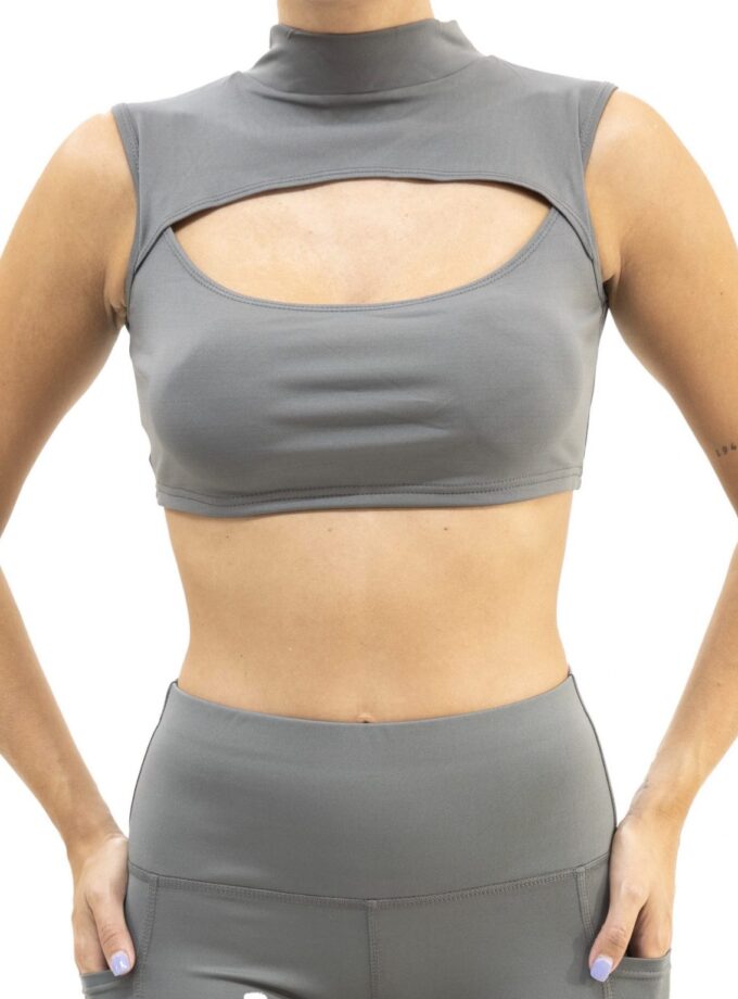 Ärmellose, ausgehöhlte, sportliche, verkürzte Titan-Oberteile mit durchgehendem Rücken