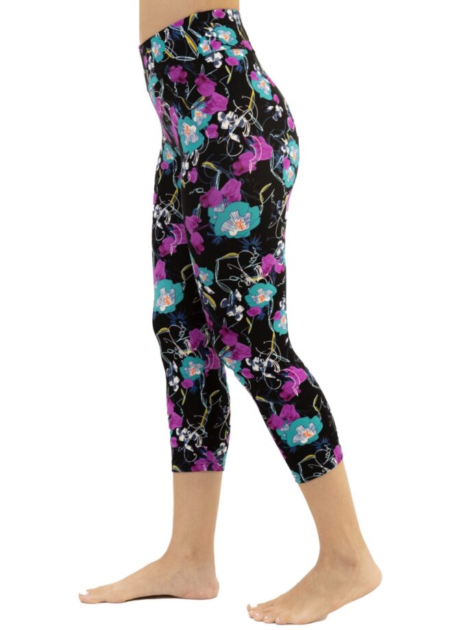 Hohe Taille Stretch Butterweich Capri Blumen 3/4 Leggings