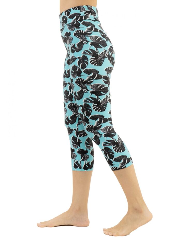Hohe Taille Stretch Butterweich Capri Monstera-Punkte 3/4 Leggings