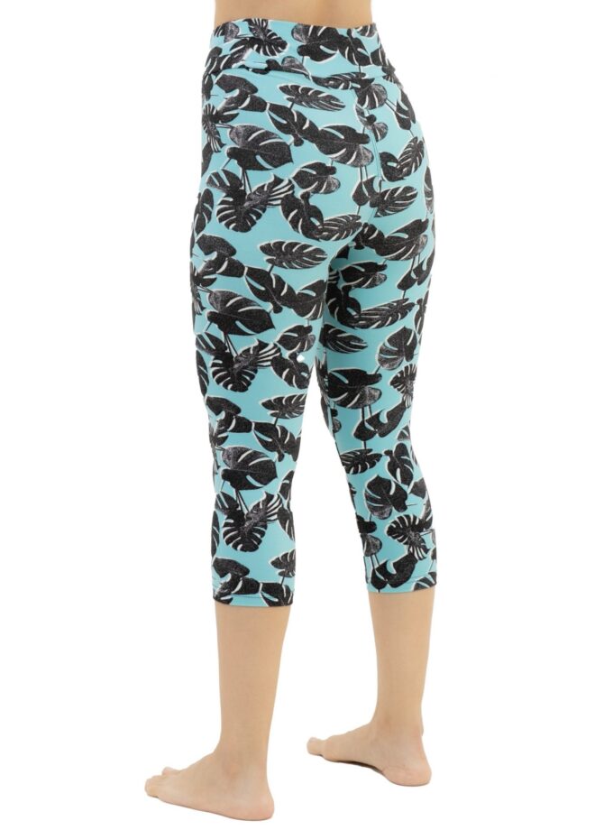 Hohe Taille Stretch Butterweich Capri Monstera-Punkte 3/4 Leggings