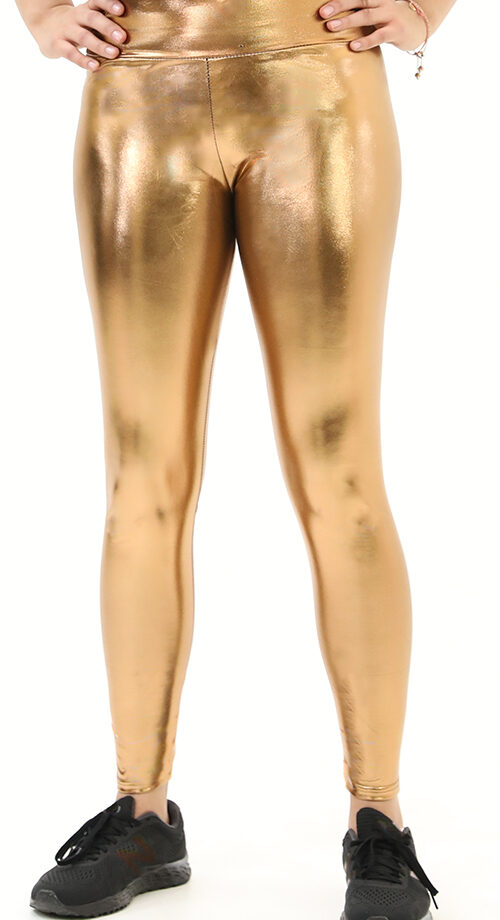 Leder-Optik PU Kunstleder Braune Leggings mit elastischer Taille und High Waist Bundhöhe