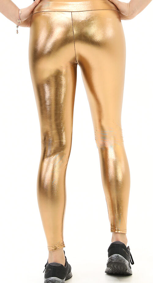 Leder-Optik PU Kunstleder Braune Leggings mit elastischer Taille und High Waist Bundhöhe