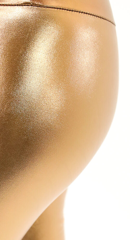 Leder-Optik PU Kunstleder Braune Leggings mit elastischer Taille und High Waist Bundhöhe