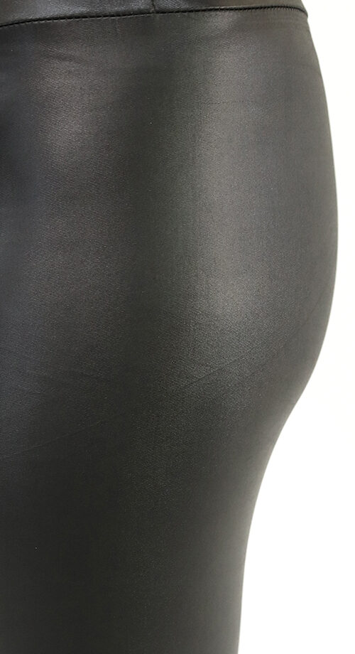 Leder-Optik PU Kunstleder Schwarze Leggings mit elastischer Taille und High Waist Bundhöhe
