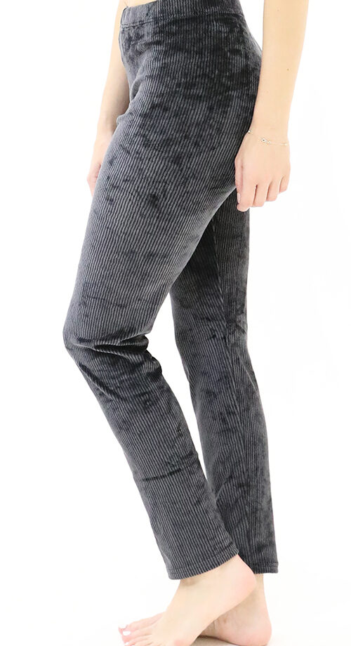 Graue Winter-Samt-Leggings – Gestreift – Elastische Taille, Blickdicht