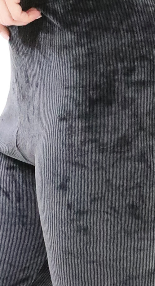 Graue Winter-Samt-Leggings – Gestreift – Elastische Taille, Blickdicht