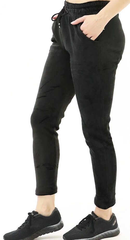 Schwarz Winter Samt Jogging Hose mit Kordelzug-Gefüttert-Elastischer Bund-mit Tasche