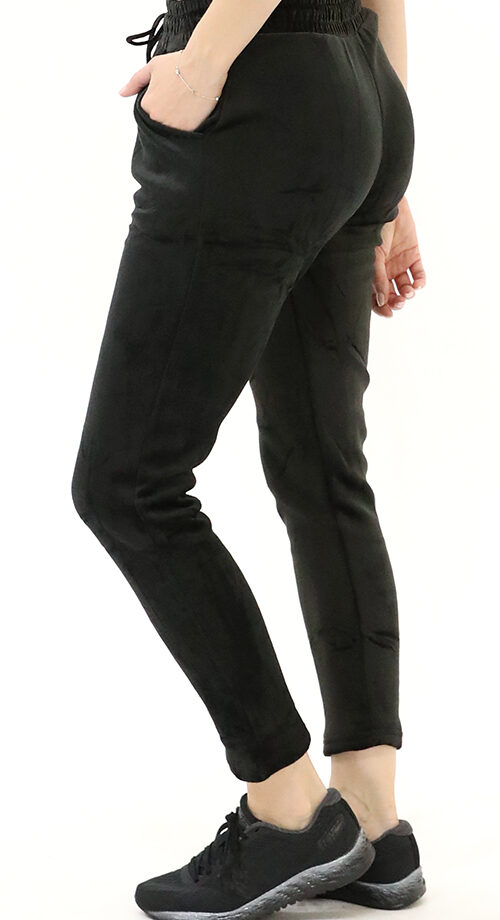 Schwarz Winter Samt Jogging Hose mit Kordelzug-Gefüttert-Elastischer Bund-mit Tasche