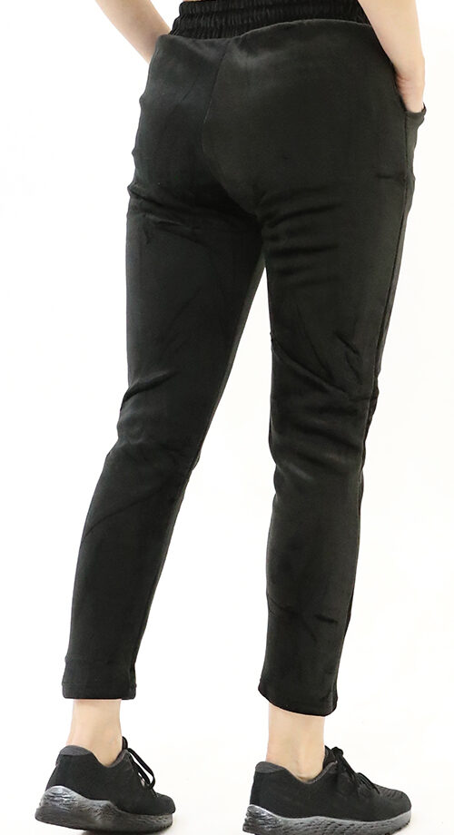 Schwarz Winter Samt Jogging Hose mit Kordelzug-Gefüttert-Elastischer Bund-mit Tasche