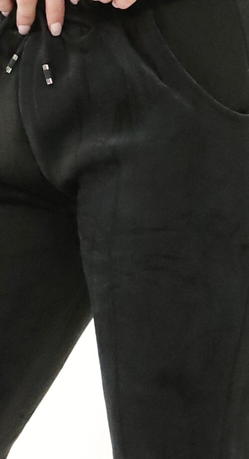 Schwarz Winter Samt Jogging Hose mit Kordelzug-Gefüttert-Elastischer Bund-mit Tasche