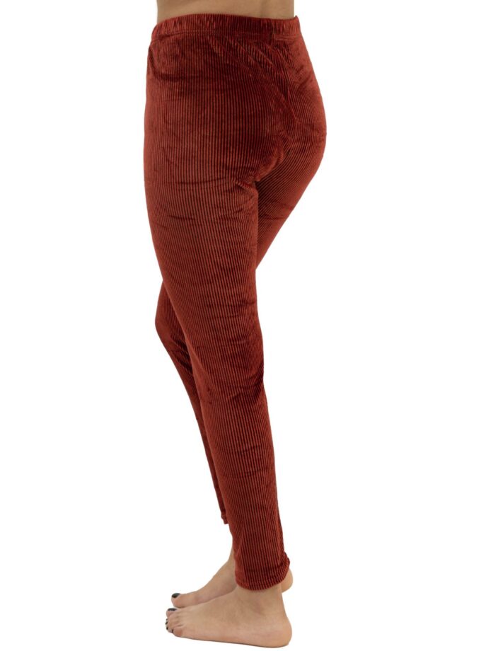 Rote Winter-Samt-Leggings – Gestreift – Elastische Taille, Blickdicht